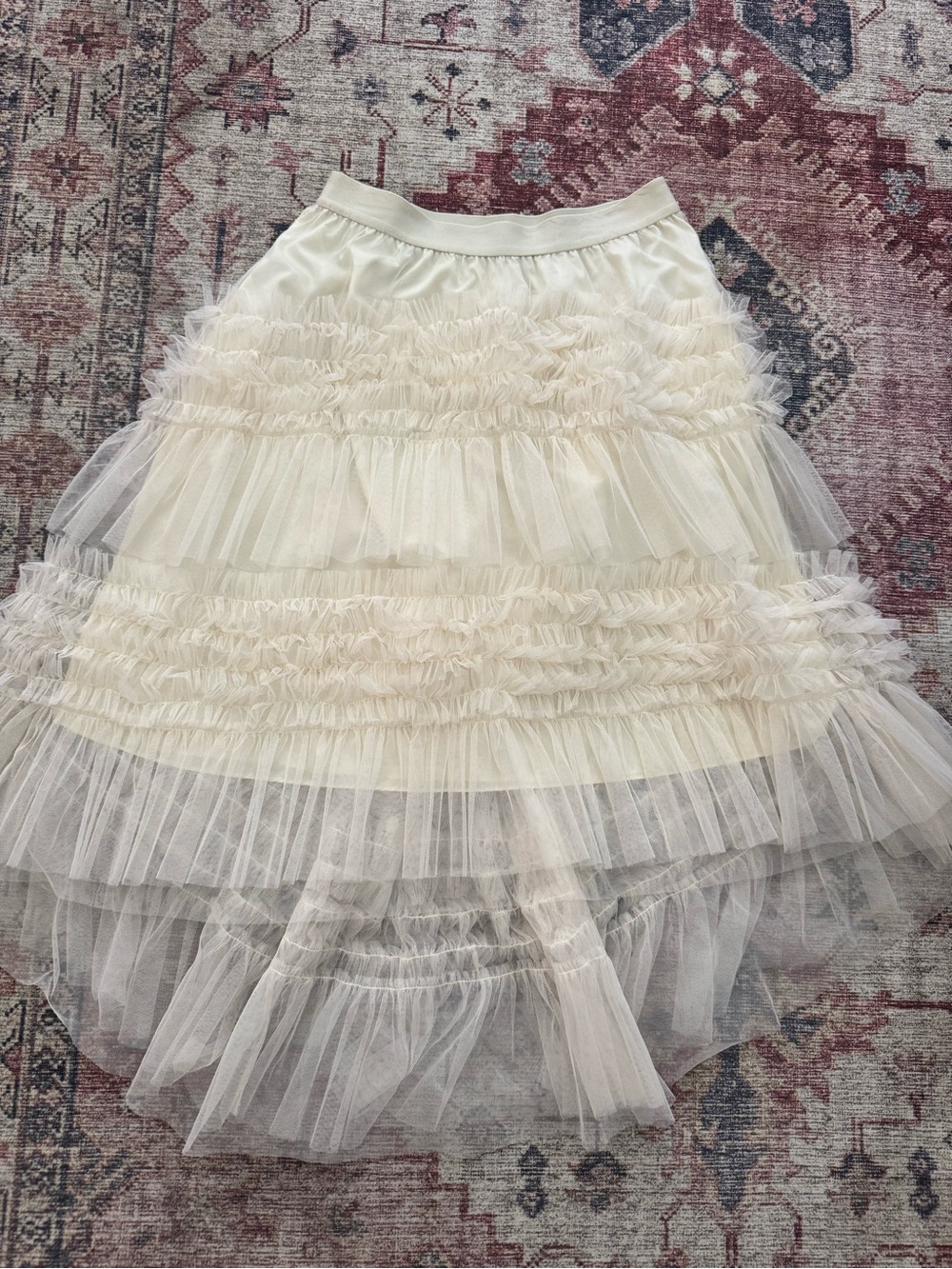 High-Low Ruffle Tulle Skirt in Cream - Picture 2 of 2